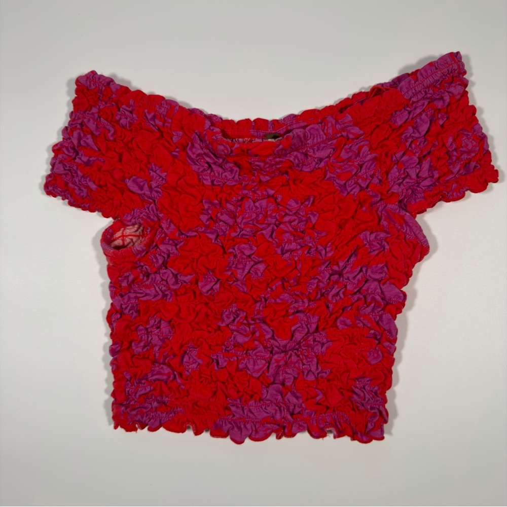 Free People Red and‎ Purple Textured Crop Top Size S/P